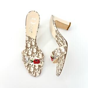 NIB Vintage Christian Dior 2005 Galliano Lock and Key Monogram Print Mules 40.5